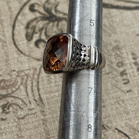 Cushion cut orange crystal sterling silver dot design heavy set size 6.0 ring - Picture 14 of 15